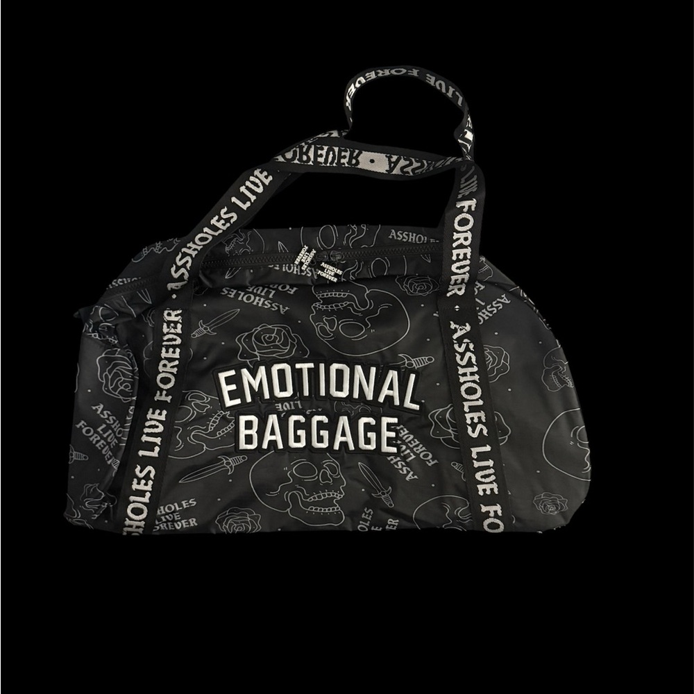 ALF EMOTIONAL BAGGAGE!! Black skull and roses!! Emotional Baggage Tote